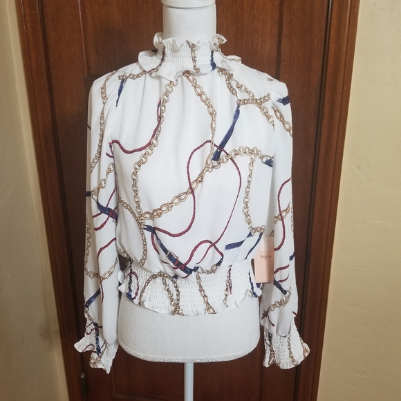Chain & Rope Print Smocked Top - Picture 2 of 4